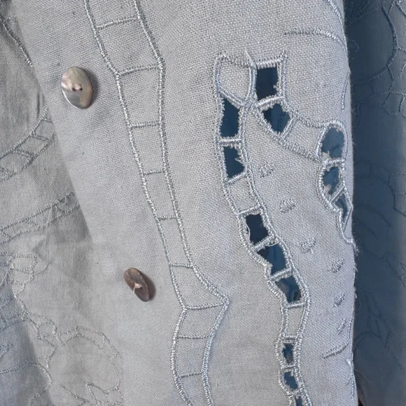 Susan Graver linen blend Blazer light blue cottagecore cutout eyelet embroidery - Picture 7 of 12